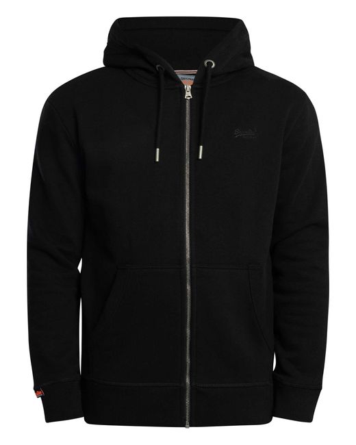 Superdry Black Essential Logo Zip Hoodie for men