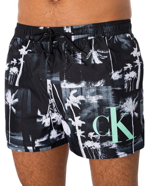Calvin Klein Blue Short Drawstring Print Swim Shorts for men