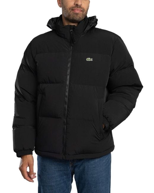 Lacoste Black Water Repellent Hooded Down Jacket for men