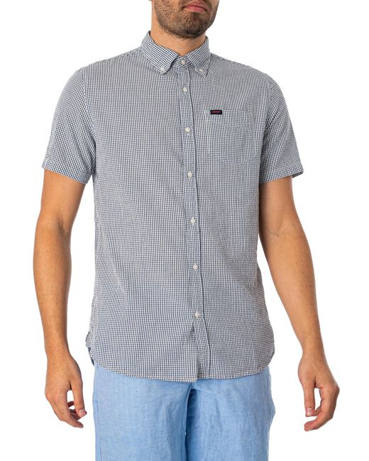 Superdry Gray Seersucker Short Sleeved Shirt for men