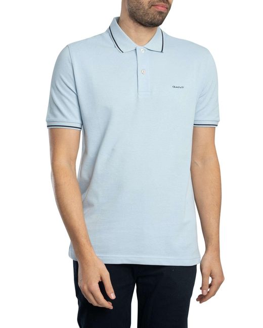 Gant Blue Tipping Pique Polo Shirt for men