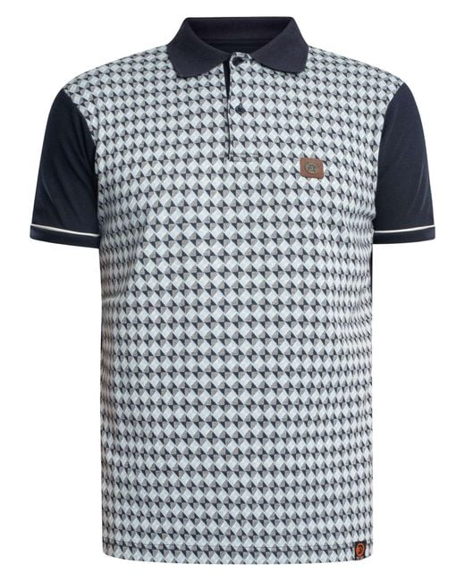 Trojan Blue Diagonal Jacquard Panel Polo Shirt for men