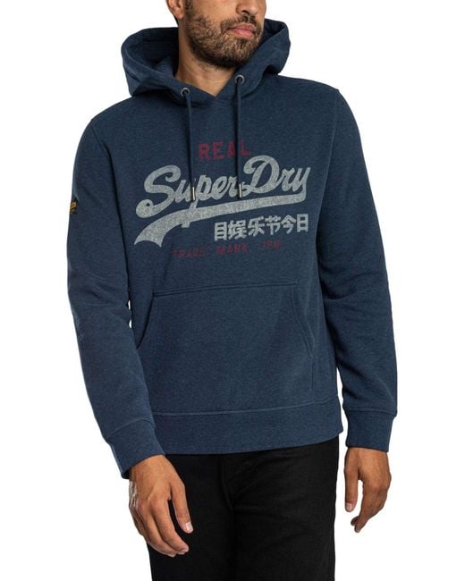 Superdry Blue Heritage Relaxed Pullover Hoodie for men
