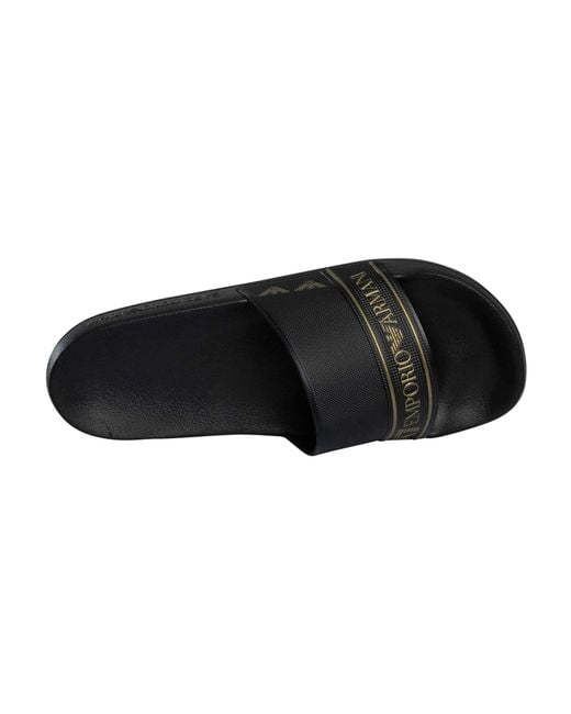 EA7 Black Brand Stripe Sliders for men