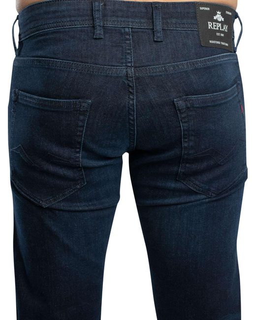 Replay Blue Men's Grover Straight-fit Jeans With Stretch for men