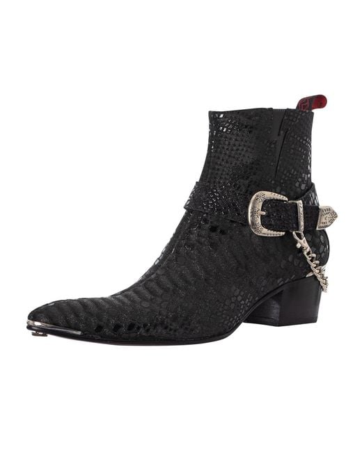 Jeffery West Black Leather Buckle Chelsea Boots for men