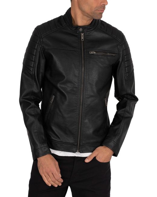 Jack & Jones Rocky Leather Jacket in Black for Men | Lyst Canada