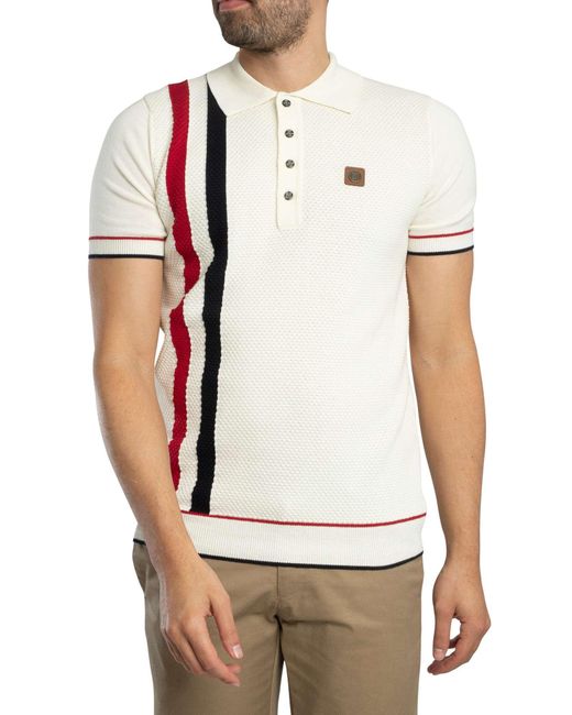 Trojan White Racing Stripe Fine Gauge Polo Shirt for men