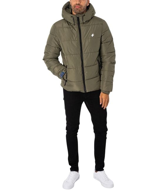 Superdry Green Hooded Sports Puffer Jacket for men