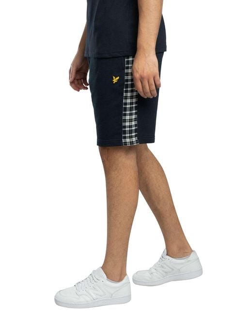 Lyle & Scott Blue Check Panelled Sweat Shorts for men