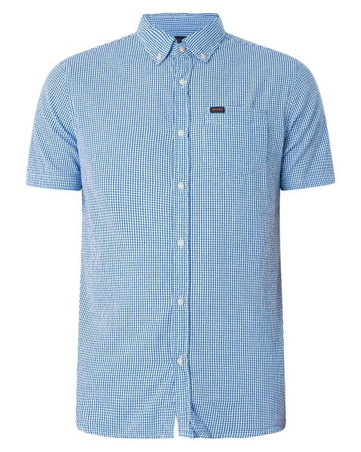 Superdry Blue Seersucker Short Sleeved Shirt for men