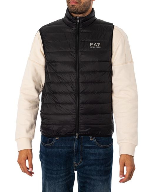 EA7 Black Woven Down Gilet for men