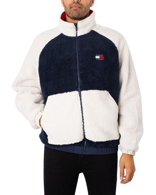 Tommy Hilfiger Blue Plus Reversible Colour-blocked Relaxed Sherpa Jacket for men