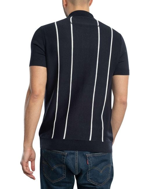 Trojan Blue Raised Stripe Fine Gauge Knitted Polo Shirt for men