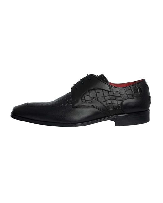 Jeffery West Black Croco Derby Leather Shoes for men