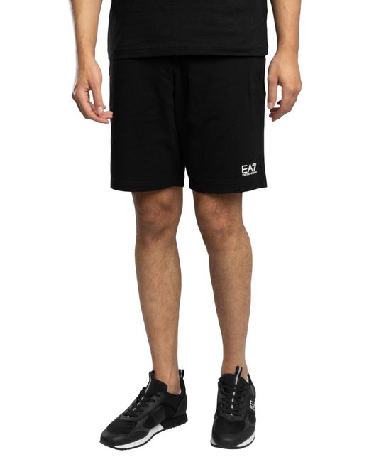EA7 Black Leg Logo Sweat Shorts for men