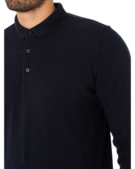 Superdry Long Sleeved Cotton Pique Polo Shirt in Blue for Men | Lyst