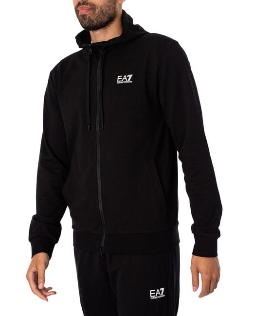 EA7 Black Zip Hooded Tracksuit for men