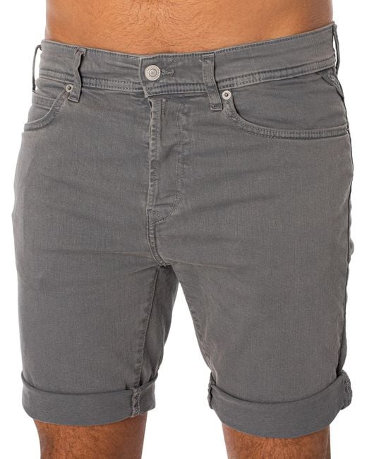 Replay Gray Tapered Denim Shorts for men