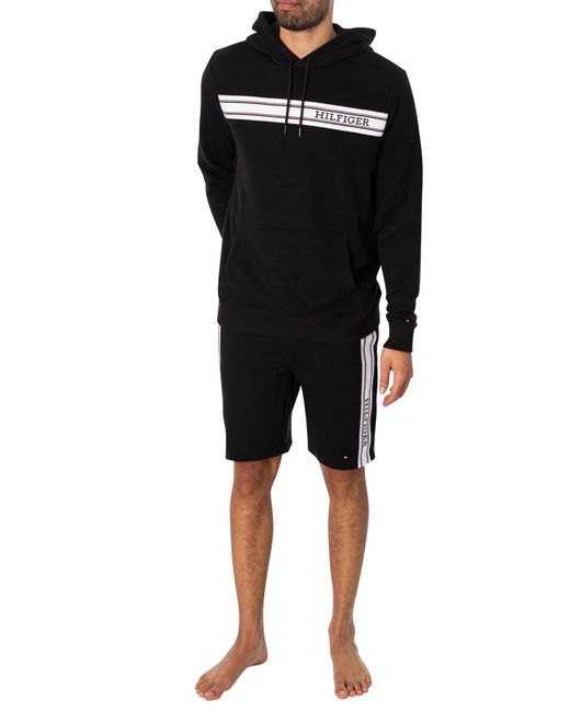 Tommy Hilfiger Black Lounge Brand Line Pullover Hoodie for men