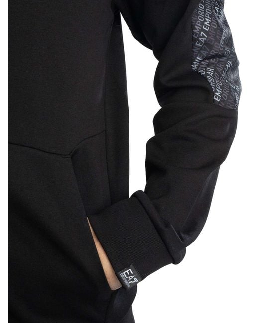 EA7 Black Pattern Zip Hoodie for men
