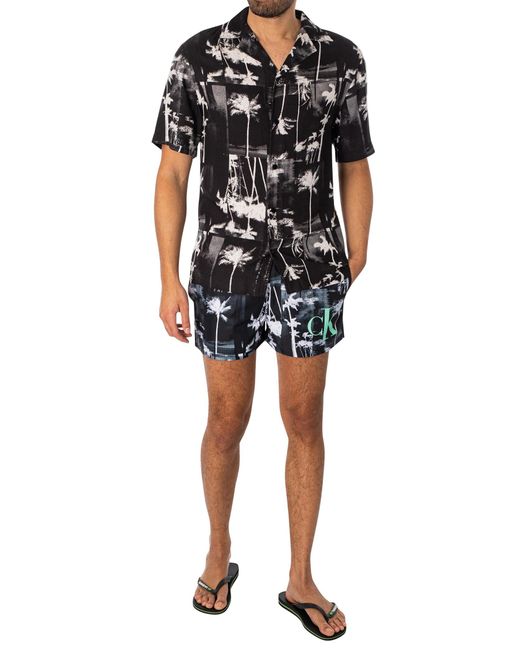 Calvin Klein Blue Short Drawstring Print Swim Shorts for men