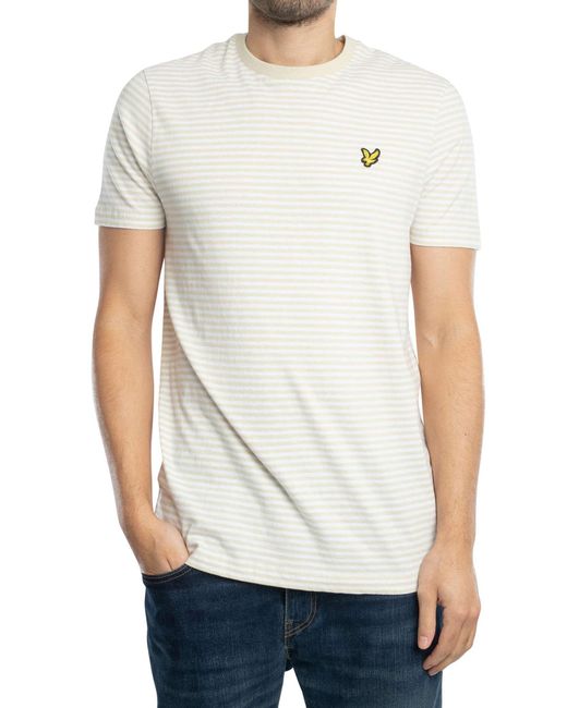 Lyle & Scott White Linen Blend Breton Stripe T-shirt for men