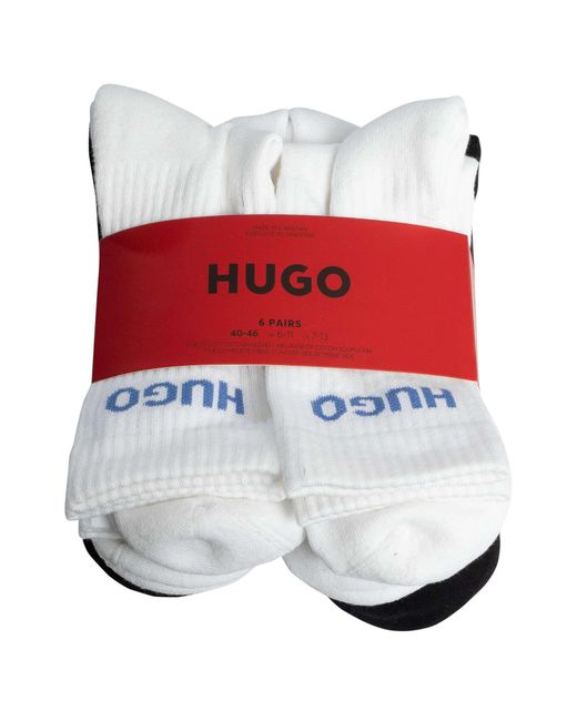 HUGO White 6 Pack Quarter Socks for men