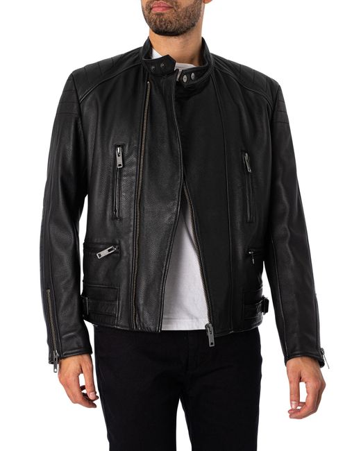HUGO Black Lewis Leather Jacket for men