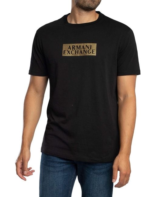 ARMANI EXCHANGE Black Diagonal Logo Graphic T-shirt for men