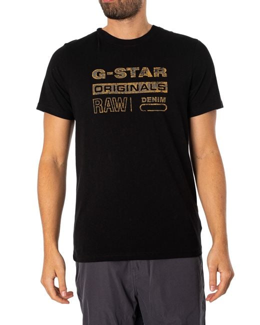 G-Star RAW Black Distressed Originals Slim T-shirt for men