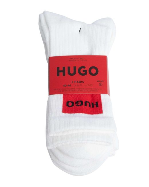 HUGO White 3 Pack Label Quarter Socks for men