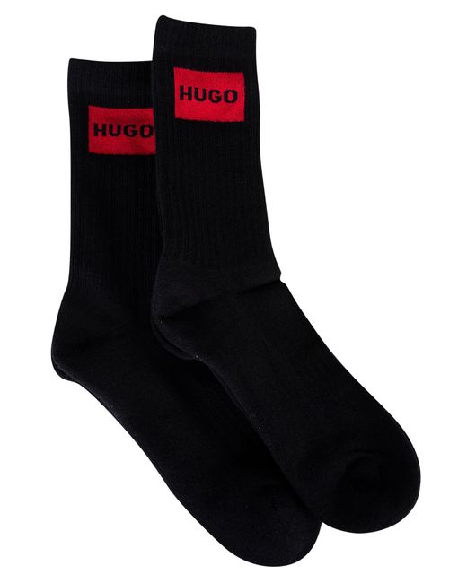 HUGO Cotton 2 Pack Rib Logo Socks in Black for Men | Lyst