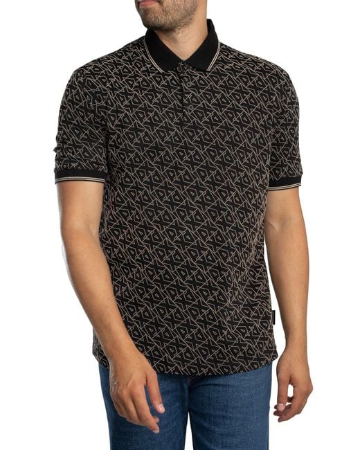 ARMANI EXCHANGE Black Logo Pattern Polo Shirt for men