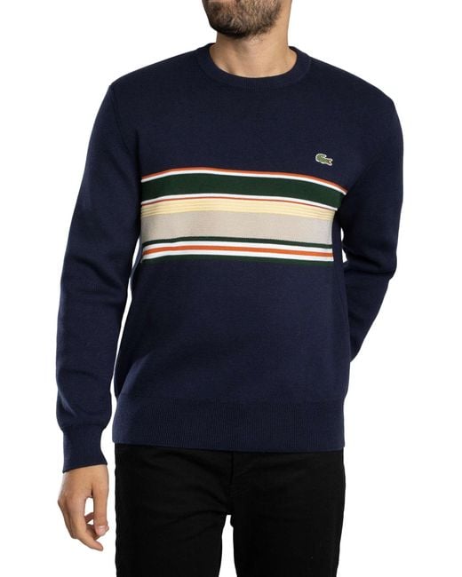 Lacoste Blue French Made Striped Sweatshirt for men