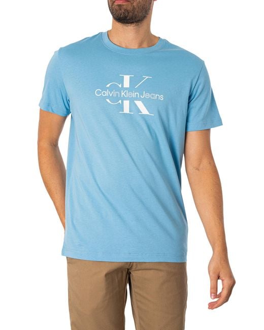 Calvin Klein Blue Disrupted Outline T-shirt for men