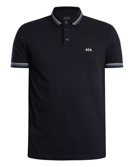 ARMANI EXCHANGE Black Slim Fit Stripe Collar Polo Shirt for men