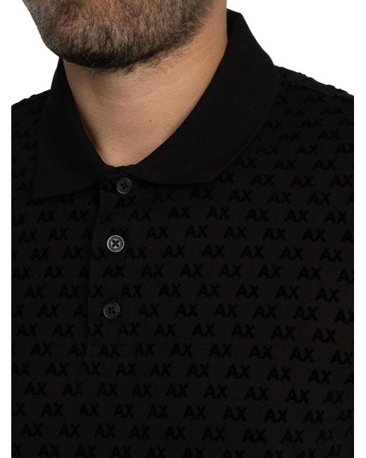 ARMANI EXCHANGE Black Regular Logo Pattern Polo Shirt for men