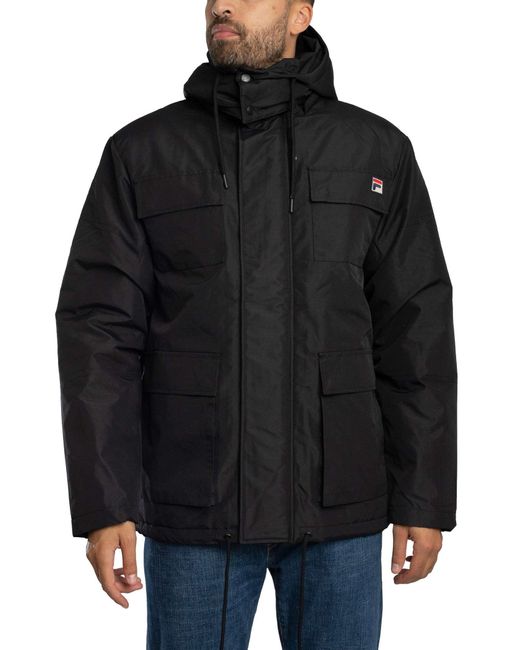 Fila Black Liam Cargo Pockets Padded Jacket for men