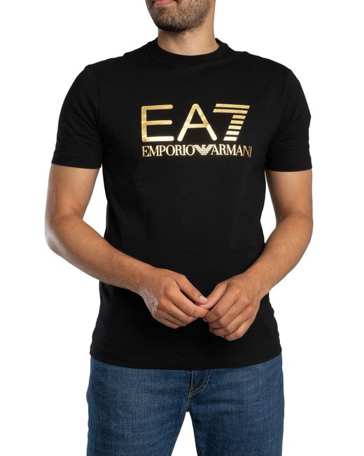 EA7 Black Slim Logo Graphic T-shirt for men