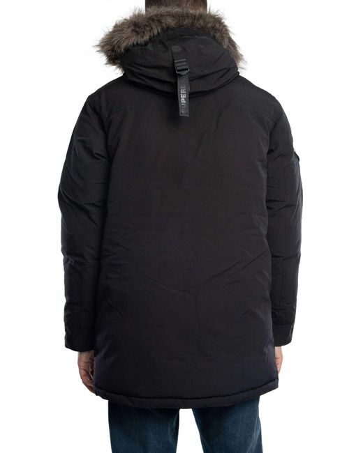 Superdry Black Everest Faux Fur Parka Jacket for men