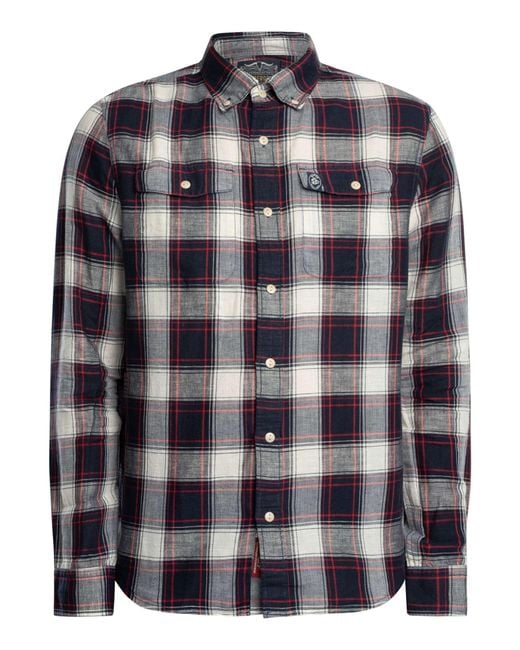 Superdry Blue Merchant Linen Check Shirt for men