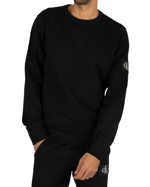 Calvin Klein Black Monogram Sleeve Badge Sweatshirt for men