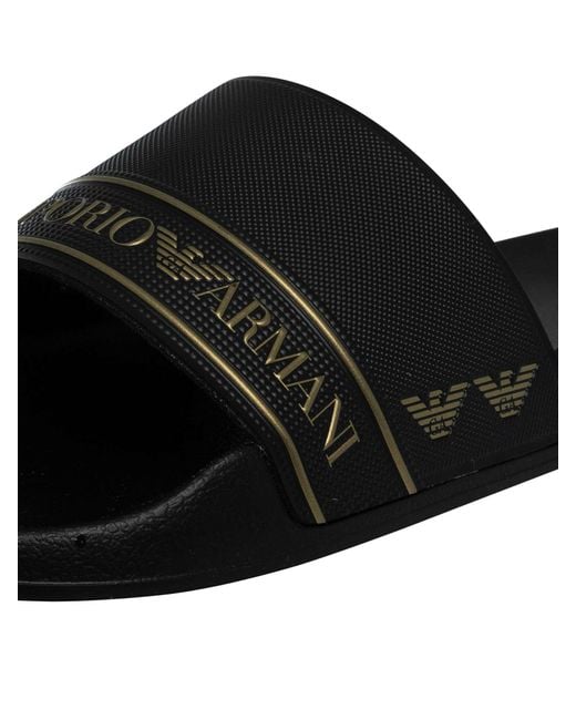 EA7 Black Brand Stripe Sliders for men