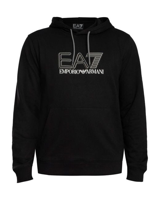 EA7 Black Echo Graphic Pullover Hoodie for men