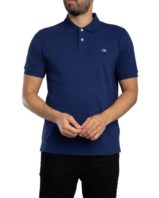 Gant Blue Regular Shield Pique Polo Shirt for men