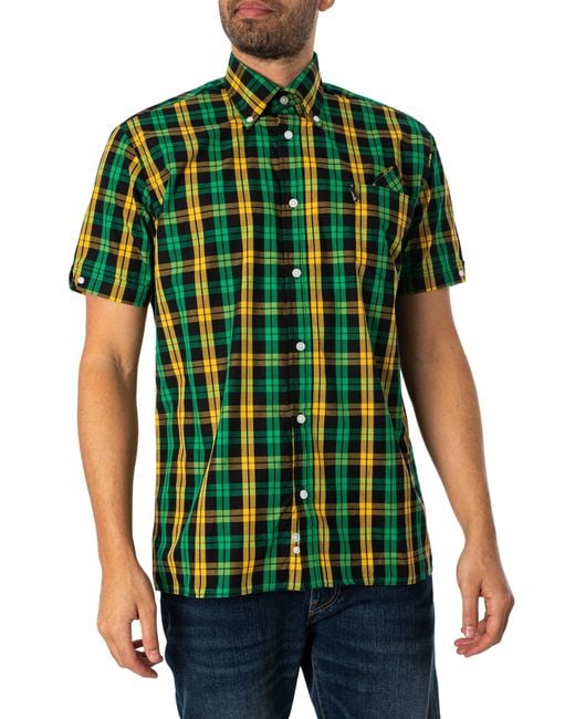 Trojan Green Windowpane Check Short Sleeved Shirt for men