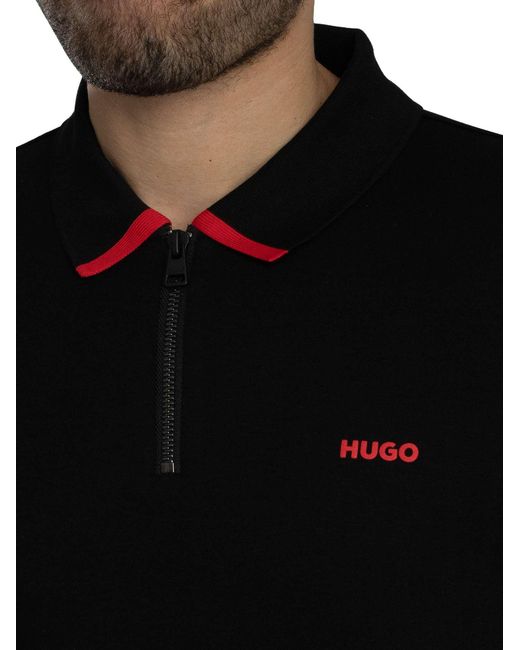 HUGO Black Dalomino Zip Polo Shirt for men
