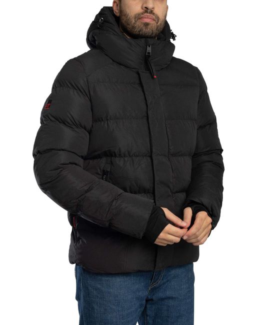 Superdry Black Hooded Microfibre Sport Puffer Jacket for men