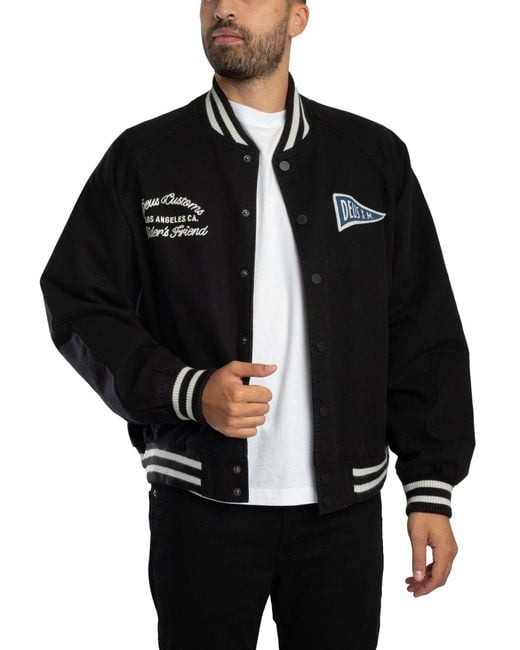 Deus Ex Machina Black Branded Back Stadium Jacket for men
